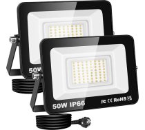 RIGIDON LED prožektors āra un iekštelpu apgaismojumam ar kontaktdakšu, 2 x 50 W 5000 LM 230 V prožektors, prožektors dārzam, garāžām, pagalmiem, pagalviem, būvlaukumiem, 3000 K siltā baltā ūdensizturīgs