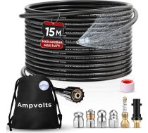 Cauruļu tīrīšanas šļūteņu komplekts 15 m - 5800 PSI / 400 bar, ietver 5 sprauslas un 1 Karcher adapteri, saderīgs ar Karcher K2 K3 K4 K5 K6 K7 - efektīva cauruļu un kanalizācijas tīrīšana