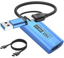 YCE Video ierakstīšanas karte 4K HDMI uz USB-C/USB 3.0 1080P Capture Card Spēļu uzņemšanas karte HDMI uz USB adapteris Laptop Connect tiešraidei, spēlēm, video konferencēm