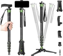 Manbily G-333 Oglekļa šķiedras foto kameru monopods ar statīva pamatni un spieķa rokturi, 5 sekcijas līdz 180 cm, pārgājienu nūjas, ceļojumu monopods, kompakts, viegls ar kājām, maksimālais svars 10 kg, DSLR kameras, video