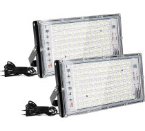 Fynokst 100 W LED prožektors āra apgaismojums, 2 x prožektori, 3000 K silti dzeltena gaisma, 10000 LM LED prožektors iekštelpās, IP66 ūdensizturīgs, piemērots dārziem, garāžām un sporta stadioniem [Energoefektivitāte