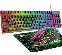 Spēļu tastatūra un pele RGB aizmugurējais apgaismojums Ergonomiska USB mehāniskā spēļu tastatūra + 2400 DPI 6 pogas Optiskā Rainbow LED USB pele + bezmaksas spēļu peles paliktņi PC PS4 datoram