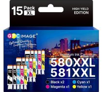PGI-580 CLI-581 XXL XXL printeru kasetnes, kas saderīgas ar Canon 580 581 kasetnēm Canon Pixma TS705 TR8550 TS6150 TR7550 TS6250 TR8500 TS8251 TS6350 (PGBK/C/M/Y/BK,15 gab.) )