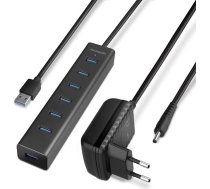 Axagon Hue-sa7bp 7 portu usb 3.2 gen 1 alumīnija lādēšanas koncentrators, maiņstrāvas adapteris