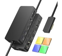 Microsoft Surface dokstacija ar trīs displejiem Dual HDMI+VGA, 12 in 1 Surface doks Pro 11/10/9/8/X/7/6/5/4/3, Surface Laptop 7/6/5/4/3/3/2/1, Surface Laptop Go 3/2/1, Surface Book