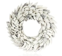 com-four® Ziemassvētku vainags durvīm un galdam, balts adventes vainags ar lapām un čiekuriem, dekoratīvs