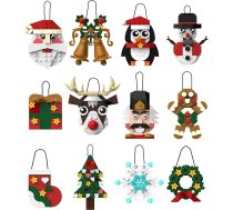 Ziemassvētku ornamentu konstruktoru komplekts, 12 gabaliņu Ziemassvētku konstruktoru komplekts ar Ziemassvētku vecīti, sniegavīru, ziemeļbriezi, eglīti, sniegpārsliņu un zeķīti, dāvanu idejas, rotaļlieta bērniem, zēniem, meitenēm