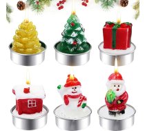 6 Ziemassvētku tējas sveces, Ziemassvētku sveces, roku darbs, Ziemassvētku vecītis, Sniegavīrs, Priežu čiekuri, dāvana, Ziemassvētku eglīšu sveces, Mini tējas sveces, Ziemassvētku dekorēšanas sveces