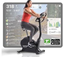 Tunturi FitCycle 50i trenažieru velosipēds ar LCD monitoru, ergometrs ar lietotnes vadību (Tunturi Routes & Zwift), mājas trenažieru velosipēds ar 32 līmeņiem, sirdsdarbības sensors, 150 kg slodzes ietilpība