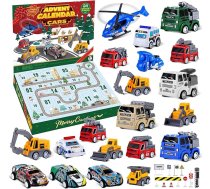 Quanquer Adventes kalendārs 2025 Pull Back Toy Cars zēniem - 24 dienu Adventes kalendārs 2025 ar rotaļu automašīnām - atpakaļskaitīšanas kalendāra automašīnu komplekts Ziemassvētku dāvanas maziem bērniem