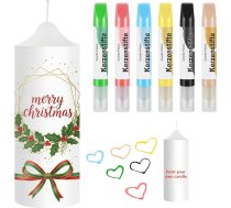 Gulfmew Sveču apgleznošanas komplekts Sveču pildspalvas 6 x 10 ml sveču pildspalvas un 1 stabiņa svece balta 20 x 7 cm Kristību sveces Kāzu sveces vaska kociņi sveču dekorēšanai un personalizēšanai Sveču pildspalvas dekorēšanai un personal