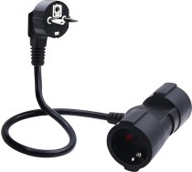 LANMINGLEL Īss Schuko dubultā kontaktdakša kabelis, 2-1 īss Schuko pagarinātājs, āra pagarinātājs ar Schuko kontaktdakšu, 3 x 1,5 mm², 16 A, 250 V, IP44 (melns, 90 grādi, 0,5)