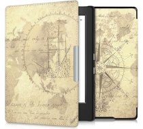 kwmobile Elegants sintētiskās ādas futrālis Kobo Aura H2O Edition 1 Design Vintage pasaules karte brūnā, gaiši brūnā krāsā