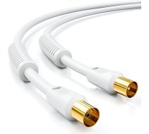 deleyCON 20 m TV antenas kabelis, koaksiālais kabelis, HDTV, 4 virzienu ekranēšana, 2 x ferīta serdes apvalka strāvas filtri, DVB-T, DVB-T2, radio, DAB, balts