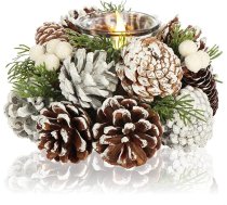 COM-FOUR® Tējas gaismas turētājs - dekoratīvs svečturis Ziemassvētkiem un rudenim - svečturis no dabīgiem materiāliem - roku darbs (Adventes kompozīcija - 1 svece)
