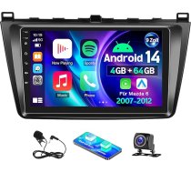 Android 14 Auto Stereo Radio 4G + 64G Double DIN Mazda 6 2007-2012, Carplay Android auto 9 collu kapacitīvais ekrāns ar Bluetooth navigāciju WiFi FM RDS atpakaļskata kamera Stūres vadības stūres rats + Mic