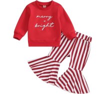 Kupretty Baby meitenes rudens ziemas apģērbs Santa Baby Crew kakla treniņtērpi svītrains svītrains izplūdušas bikses komplekts toddler Ziemassvētku apģērbs