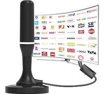 DVB-T/DVB-T2 antena, HDTV iekštelpu antena televizoram, 360° uztveršana, ar pastiprinātāju un magnētisko pamatni, 3 metru kabelis, atbalsta 4K/1080P - visiem televizoriem DAB/UHF/VHF