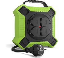 MutecPower H05RR-F 3G1.5 āra kabeļu spole 15 m IP44 ar 4 aizsargkontaktu ligzdām melns / zaļš