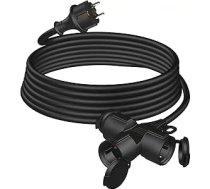 Āra pagarinātājs 5 m ar 3 Schuko ligzdām, gumijas pagarinātājs 3500 W ar aizsargvāciņu izmantošanai ārpus telpām, IP44, barošanas kabelis H05RR-F 3G 1,5 mm² ar 3 virzienu sadalītāju, 16 A/250 V, melns
