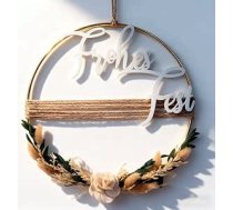 Ziemassvētku vainags ar eikaliptu un kaltētiem ziediem, Durvju vainags Ziemassvētku vainags "Frohes Fest", Ziemassvētku rotājums durvīm Sienas logam, 28 cm