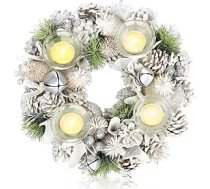 com-four® Durvju un galda vainags Ziemassvētkiem, balts adventes vainags ar mirdzumiem, dekoratīvs