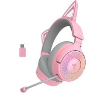 Razer Kraken Kitty V3 Pro - bezvadu RGB Kitty austiņas spēlēm - reaģējošas straumēšanas kaķu ausis - Triforce 40 mm draiveris - bezvadu bezvadu un Bluetooth - THX Spatial Audio | Quartz