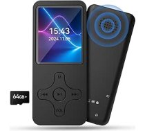 Gueray MP3 atskaņotājs Bluetooth ar 64GB TF karti MP3 atskaņotāji ar skaļruni Atbalsta FM radio ierakstītāju Brīdinātājs Video E-grāmatas Attēli TF karte līdz 128GB Melns