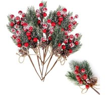 Sarkanās ogas Ziemassvētku Mākslīgie priežu zari ar ogām 24 gabali Ziemassvētku ogas Rose Hip dekorēšana Zari Ziemassvētku dekorēšana DIY Ziemassvētku vainags Ziemassvētku mākslas amatniecība un Ziemassvētki