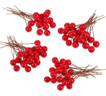 Mākslīgās Holly ogas, 100 gabali Mini 10 mm viltus ogu dekori uz stieples Ziemassvētku eglīšu rotājumiem Ziedu vainags DIY amatniecības lietošanai (sarkans)