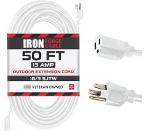 Balts āra pagarinātājs 50 Ft ar 3 kontaktiem - 16/3 SJTW, 13 AMP Heavy Duty balts elektrības vads zālienam, dārzam, ierīcēm, 16 Gauge pagarinātājs