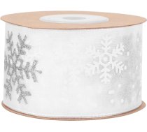 NUOBESTY Ziemassvētku sniega pārslas lente Vadu Sheer Glitter lentes dāvanu iesaiņošanai Ziemassvētku vainags vainags Egles rotājumi White