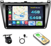 Hikity Android 15 4+64G auto radio priekš Mazda 6 2007-2012 ar 9 collu skārienjūtīgo ekrānu, 2DIN auto radio ar bezvadu Carplay Android Car, FM/RDS radio BT GPS WiFi atpakaļgaitas kamera + mikrofons