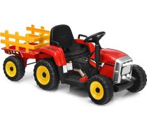 GOPLUS 12 V bērnu elektriskais traktors ar piekabi, 3 ātrumu elektriskais transportlīdzeklis ar tālvadības pulti, elektriskais auto ar LED apgaismojumu, mūziku un Bluetooth, 30 kg kravnesība, no 3 gadiem (sarkans)