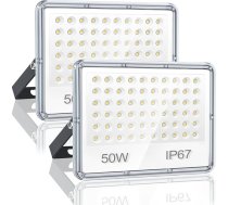 YIQIBRO LED āra prožektors, 50 W, 2 gabali, āra prožektors, 5000 lm, āra prožektors, ūdensizturīgs IP67, 6500 K, vēsā baltā krāsā, īpaši spilgts āra prožektors, LED logu palaidējs noliktavām