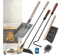 KOTARBAU® 5 kamīna darbarīku komplekts ar pokera slotu lāpstu Kamīna slotas stienis ar koka rokturi Kamīna piederumu komplekts Krāsns piederumi Kamīna piederumi Metāla pulverkrāsa brūns un melns krāsojums