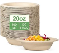 greensight 100 papīra bļodu iepakojums Vienreizlietojamās zupas bļodas 590 ml cukurniedru cukurniedru vienreizlietojamie trauki Zupas bļodas Brūnas bļodas Vienreizlietojamie ballīšu apaļie kompostējamie vienreizlietojamie šķīvji Deep