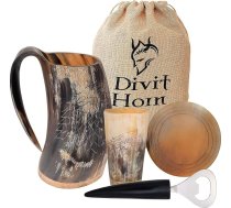 Divit autentisks vikingu rags | Arhaiskais alus krūzis | Royal Flair; Dzeriet no īsta vērša raga krūzes (Fenrir | Dabīgs, 650-700 ml)