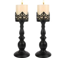 Sveces turētājs stabuļu svecēm - gotikas matēts melns Vintage Tall Candle Holder komplekts no 2 dekoratīviem lieliem galda rotājumiem Sveces turētāja rotājums (melns, 2 gab., A)
