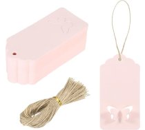 sourcing map 200 Pcs Kraft papīra dāvanu birkas ar string 3,5 x 1,6 collu tukšas karājas viļņu formas papīra etiķetes rozā dāvanu birkas cenu birkas Ziemassvētku amatniecība