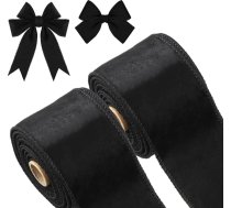 2 ruļļi 2,5 collas 10 jardi Ziemassvētku dāvanu lentes Vienpusējas samta lentes Vienkāršas samta lentes dāvanu iesaiņošanai Amatniecība Ziemassvētku eglītes vainags Ziemassvētku rotājumi (melns)