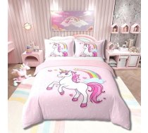Loussiesd Love Unicorn gultas veļas komplekts 135 x 200 cm Meitenes Cute Rainbow Unicorn sega sedz princeses stila mākoņi karikatūra gultas meitenēm bērnu gultas veļa komplekts mīksts elpojošs