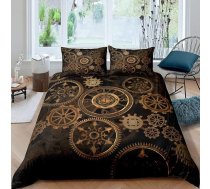 Homewish Golden Ndustrial Gear gultas veļas komplekts 135 x 200 cm Steampunk stila sega pulksteņu pulksteņu tēma sedziņas pārvalks zēniem vīriešiem mehānisko ierīču gultas pārklājs, melns