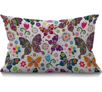 BGBDEIA Butterfly Cushion Cover Farmhouse Pavasara balts ziedu raksts ar krāsainiem tauriņiem un ziedu rotājumiem Spilvens pārvalks dīvāna dīvānam Kokvilnas lina 30 x 50 cm 12 x 20 collas