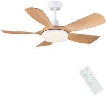 Newday griestu ventilatori, koka krāsa, 106 cm griestu ventilators ar apgaismojumu un tālvadības pulti, kluss, ar līdzstrāvas motoru, reversējams, 5 lāpstiņas, ar atmiņas funkciju guļamistabai