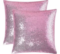 PiccoCasa 2 Pack Glitter Shiny Satin Sequin Cushion Covers 18x18 collu Ziemassvētku kāzu svinību dekorēšanai - rozā krāsā