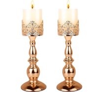 Pillar sveču turētājs Gothic Matte Black Vintage Tall 2 Pack Dekoratīvie lieli galda centrāla daļa sveču turētājs apdare (zelta, 2gab A)