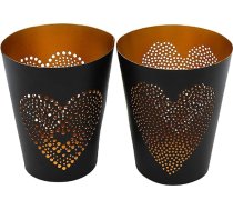 LivuX 2 tējas lampu komplekts Sirds motīvs Metāla 11 x 9 cm melns zelta sveču turētājs Moderns tējas gaismas turētājs Elegants galda dekors 1104