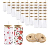 Kocdam sublimācijas stikla krūzes, sagataves ar bambusa vāciņiem un salmiņiem, 50 gab., 16oz atkārtoti lietojamas ledus kafijas krūzes, alus skārda dzeramās glāzes, glīts glāzītes smūtijam, viskijam, boba dzērieniem