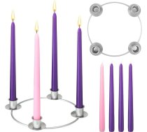 5 iepakojumi Ziemassvētku Adventes vainagu gredzenu komplekts Sudraba Ziemassvētku Adventes sveču turētājs ar 4 gab Adventes svecēm 3 violetas un 1 rozā konusveida sveces Ziemassvētku Adventes gredzenu komplekts baznīcai Home